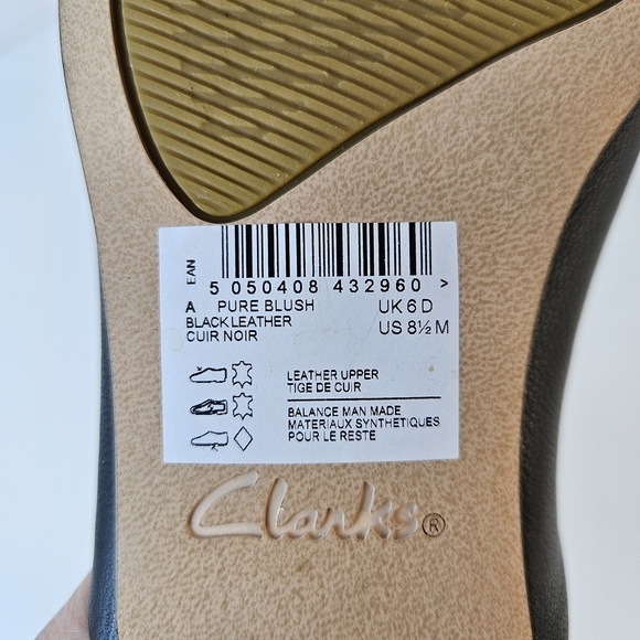 Clarks Pure Blush Black Leather Mules Womens 8.5 Classic Minimalist Comfort - Picture 10 of 11